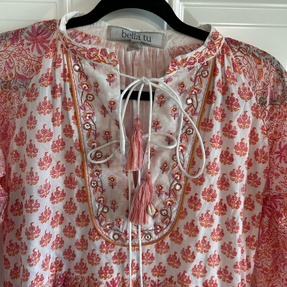 Bella Tu Bohemian Pink and White Floral Dress Sz XS NWOT - Picture 3 of 6